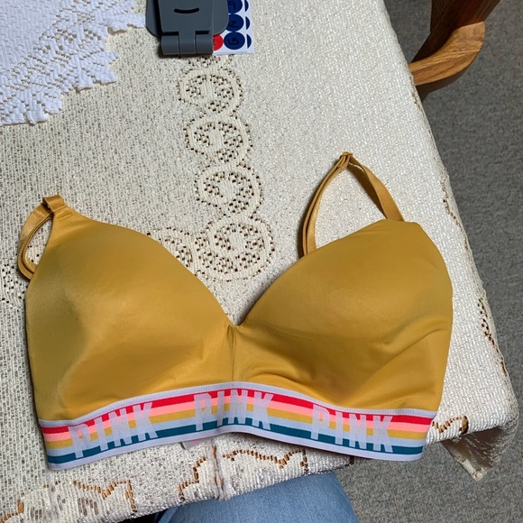 Pink Victoria Secret Women’s Yellow Bra Size 32 DD - Picture 3 of 11